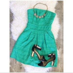 Banana Republic Green Dress Woven Strapless Anthro